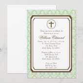 Neutral Elegant Christening Uitnodiging - Groen (Voorkant / Achterkant)