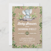 Neutral Elephant Baby shower Greenery Invitation Kaart (Voorkant)