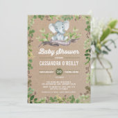 Neutral Elephant Baby shower Greenery Invitation Kaart (Staand voorkant)