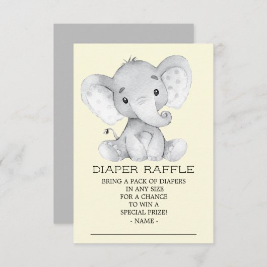 Neutral Elephant Baby shower Luier Raffle Ticket Kaart (Voorkant / Achterkant)