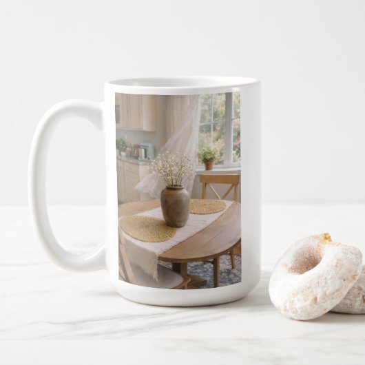 Neutral Farmhouse Wildflower Floral Koffiemok (Met donut)