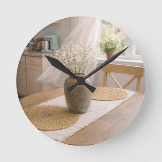 Neutral Farmhouse Wildflower Kitchen Wall Clock Ronde Klok (Voorkant)