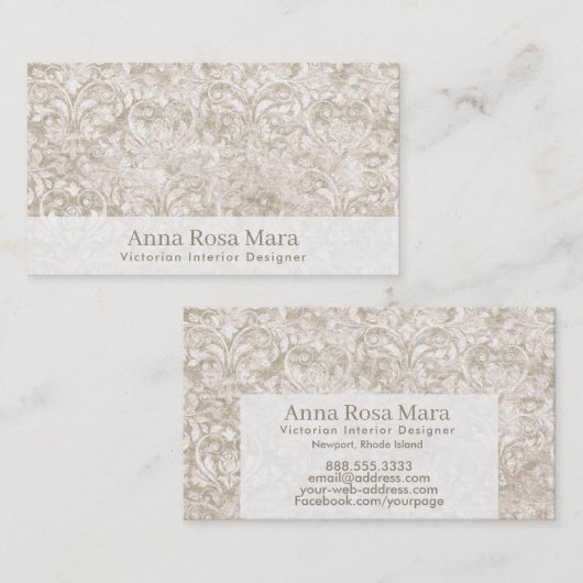 *~* Neutral Floral Antiek Victoriaans  linnen Visitekaartje (Voorkant / Achterkant)