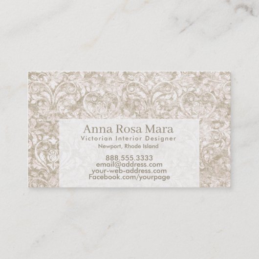 *~* Neutral Floral Antiek Victoriaans  linnen Visitekaartje (Achterkant)