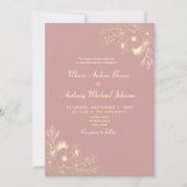 Neutral Floral Dusty Roos Wedding Kaart (Voorkant)