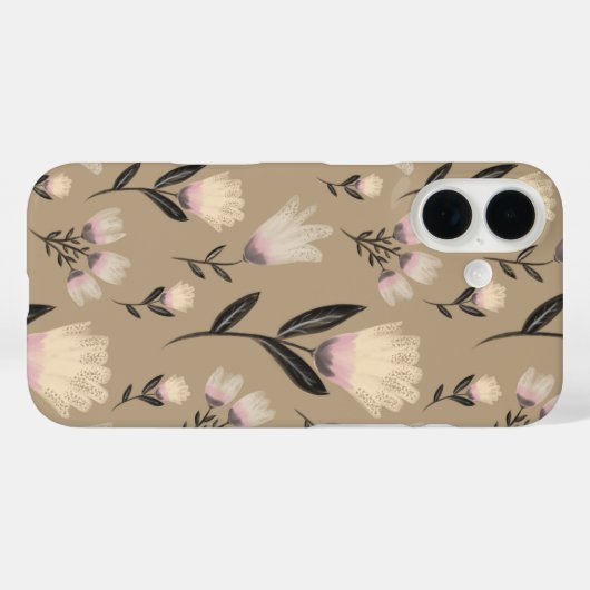 Neutral Floral iPhone Case | Soft Blush Modern Bot (Achterkant (horizontaal))