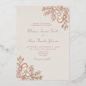 Neutral Floral Roos Gold Wedding Folie Uitnodiging (Voorkant)