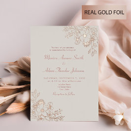 Neutral Floral Roos Gold Wedding Folie Uitnodiging
