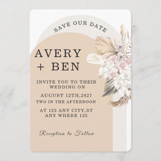 Neutral Floral Save the Date Invitation  Kaart (Voorkant)