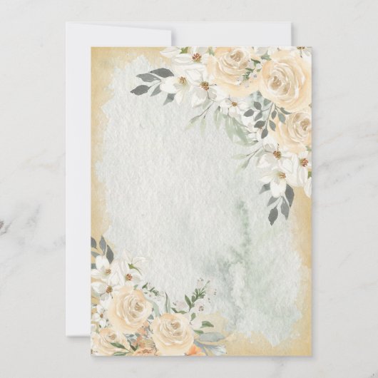 Neutral Floral Script Wedding Kaart (Achterkant)