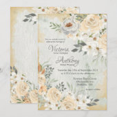 Neutral Floral Script Wedding Kaart (Voorkant / Achterkant)
