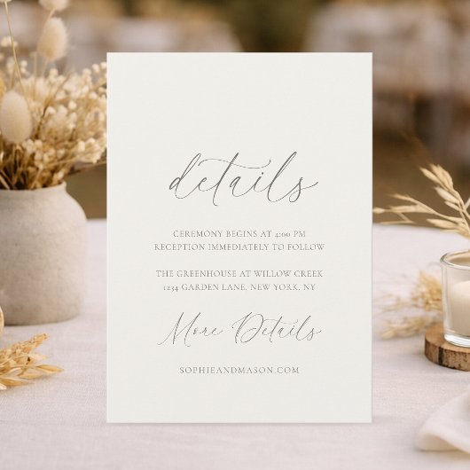 Neutral Floral Wedding Details Card Kaart