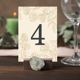 Neutral Floral Wedding Table Number Card Kaart