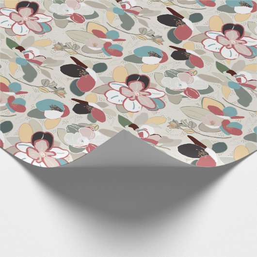Neutral Floral Winter Magnolia Cadeaupapier (Hoek)