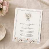 Neutral florals green ivory Baby Shower invitation