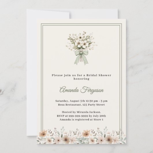 Neutral florals green ivory Bridal Shower Kaart (Voorkant)