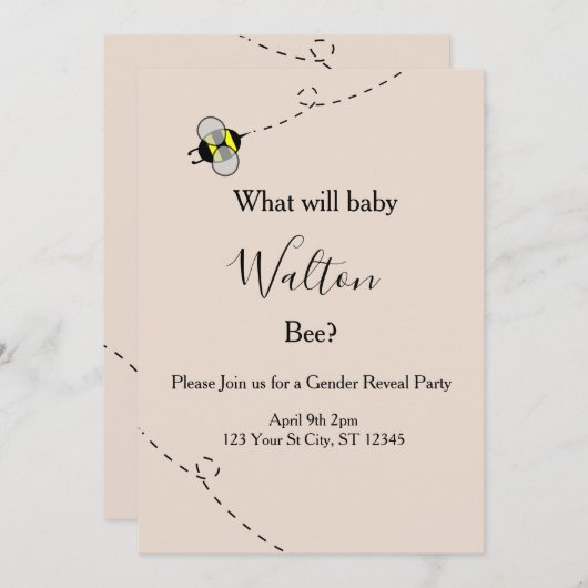 Neutral Gender Reveal Invitations Bee Themed Kaart (Voorkant / Achterkant)