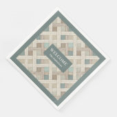 Neutral Geometric Green Napkins Custom Name Chic Servet (Hoek)