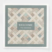 Neutral Geometric Green Napkins Custom Name Chic Servet (Voorkant)
