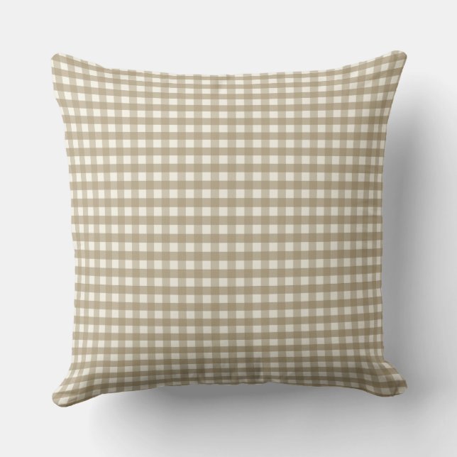 Neutral Gingham Check Plaid Kussen (Achterkant)