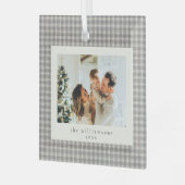 Neutral Gingham Family Photo Keepsake Christmas Glas Ornament (Voorkant links)