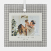 Neutral Gingham Family Photo Keepsake Christmas Glas Ornament (Voorkant)
