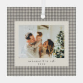 Neutral Gingham Family Photo Keepsake Christmas Glas Ornament (Achterkant)