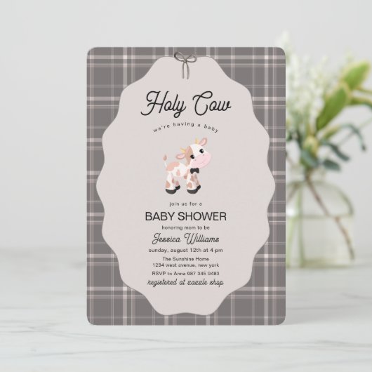 Neutral Gingham Holy Cow Farm Animals Baby Shower  Kaart (Staand voorkant)