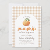 Neutral Gingham Pumpkin 1e verjaardag Kaart (Voorkant)