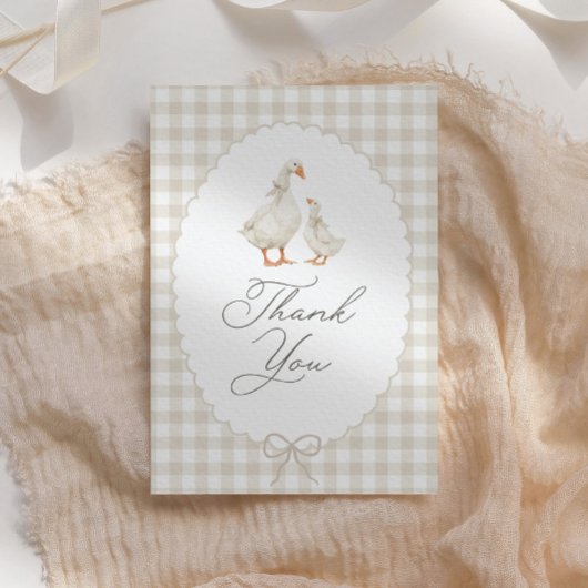 Neutral Gingham Silly Goose Baby Shower Bedankkaart