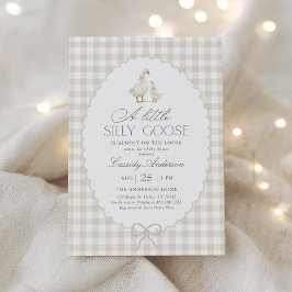 Neutral Gingham Silly Goose Baby Shower Kaart