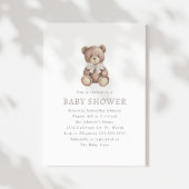 Neutral Gingham Simple Teddy Bear-Baby shower Kaart