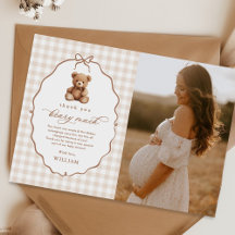 Neutral Gingham Teddy Bear Baby shower Foto