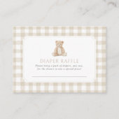 Neutral Gingham Teddy Bear Diaper Raffle Ticket Informatiekaartje (Voorkant)