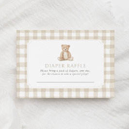 Neutral Gingham Teddy Bear Diaper Raffle Ticket Informatiekaartje