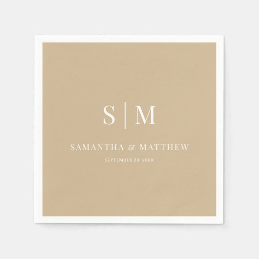 Neutral Gold Elegant paar Initialen bruiloft Servet (Voorkant)