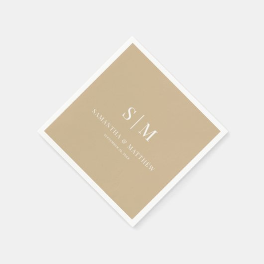 Neutral Gold Elegant paar Initialen bruiloft Servet (Hoek)