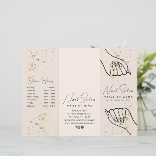 Neutral Gold Specks Nail Salon Prijs Lijst Brochur (Staand voorkant)