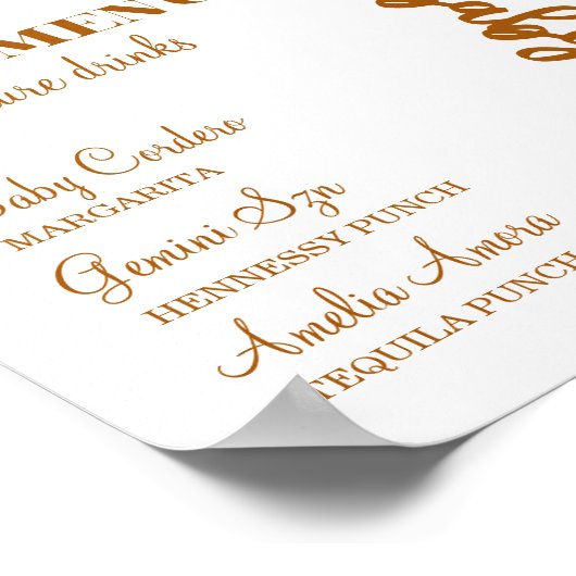 Neutral Gold Teddy Balloon Bar Menu Poster (Hoek)