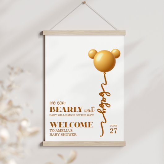 Neutral Gold Teddy Balloon Bearly Wait Poster