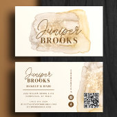 Neutral Gold Waterverf Glitter Social Media QR Visitekaartje