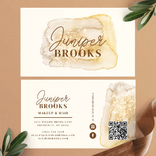 Neutral Gold Waterverf Glitter Social Media QR Visitekaartje