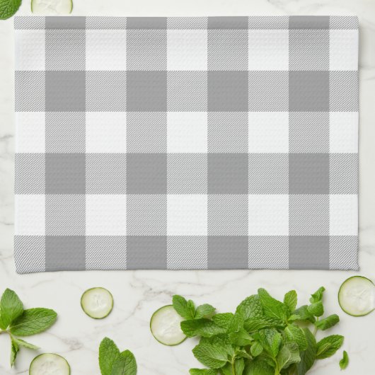 Neutral Gray Buffalo Check Plaid Rustic Farmhouse Theedoek (Gevouwen)