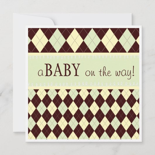Neutral Green Argyle Baby op Way Baby shower Kaart (Voorkant)