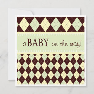 Neutral Green Argyle Baby op Way Baby shower Kaart