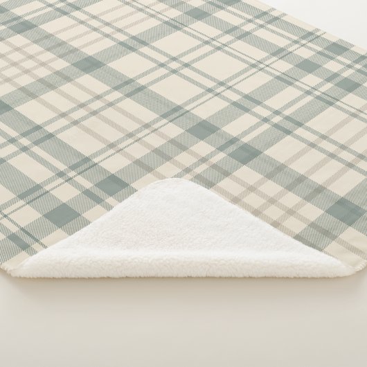 Neutral Green Beige Plaid Sherpa Deken (3/4)