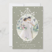 Neutral Green Classic Lijst Vrolijk en getrouwd Fo Feestdagenkaart (Voorkant)