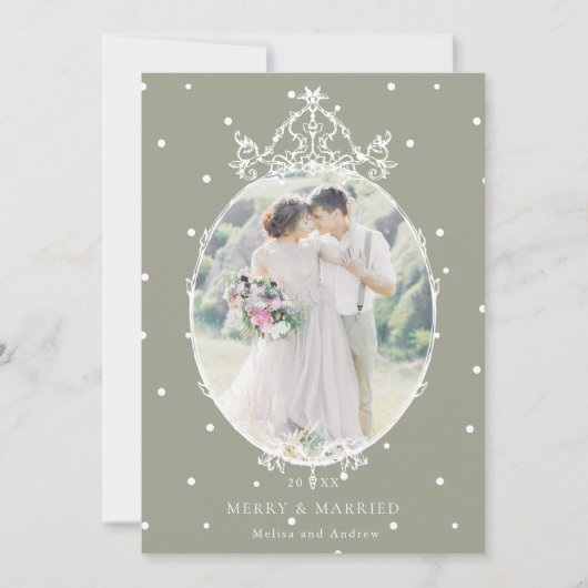 Neutral Green Classic Lijst Vrolijk en getrouwd Fo Feestdagenkaart (Voorkant)