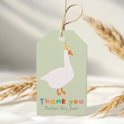 Neutral Green Gingham Silly Goose Baby Shower Cadeaulabel