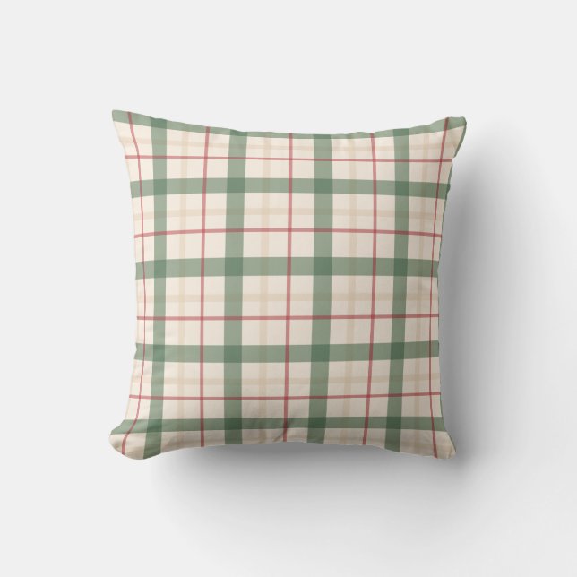 Neutral Green Plaid Farmhouse Throw Pillow Kussen (Voorkant)